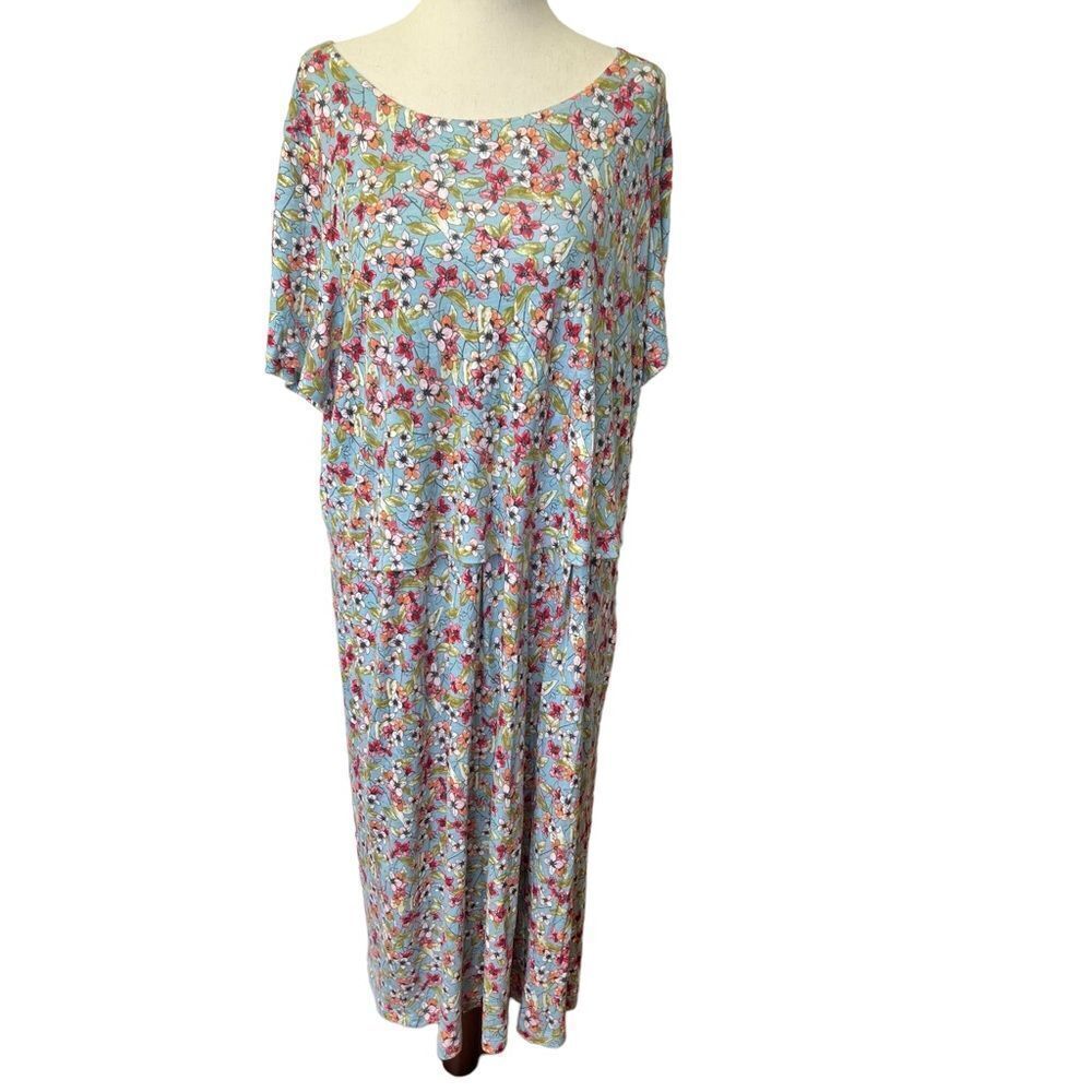 J.Jill Floral Midi Dress Light Blue Large